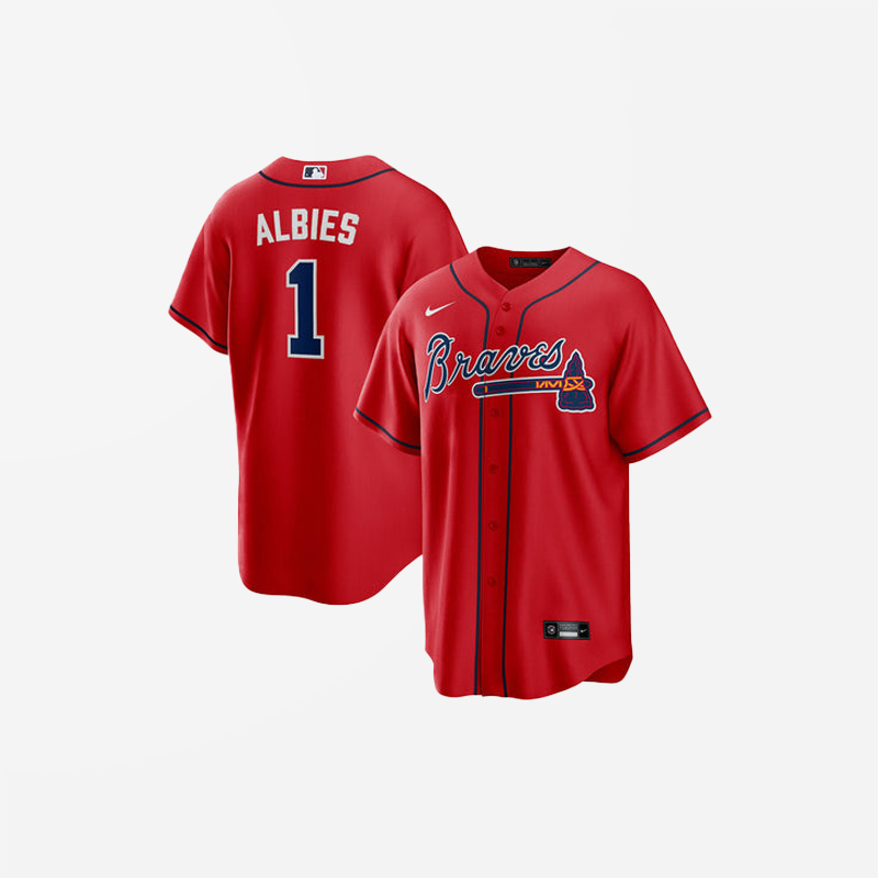 Men's Atlanta Braves Ozzie Albies Alternate Player Name Jersey - Red